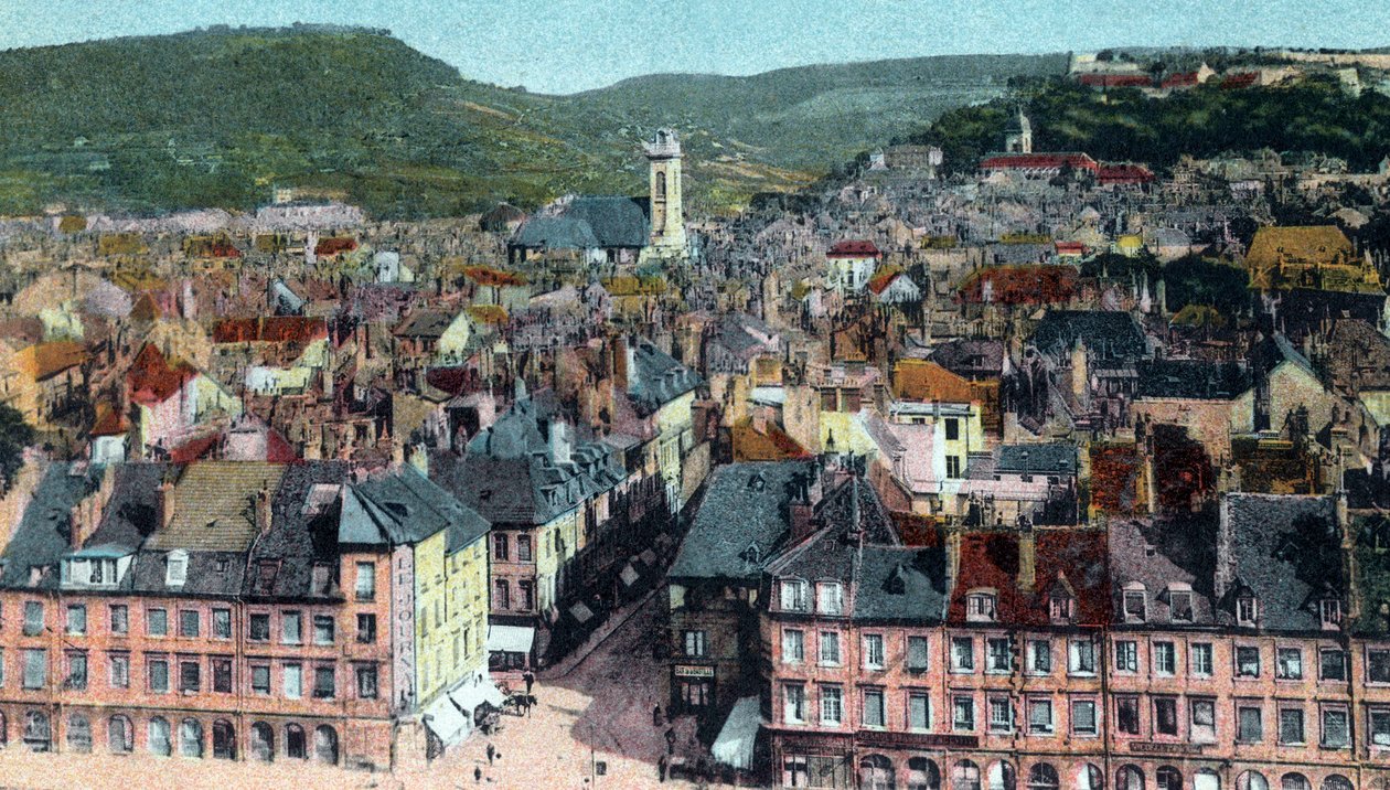 Postkort med udsigten fra Madeleine Tower, Besancon, ca. 1930 (farve litho) af French School