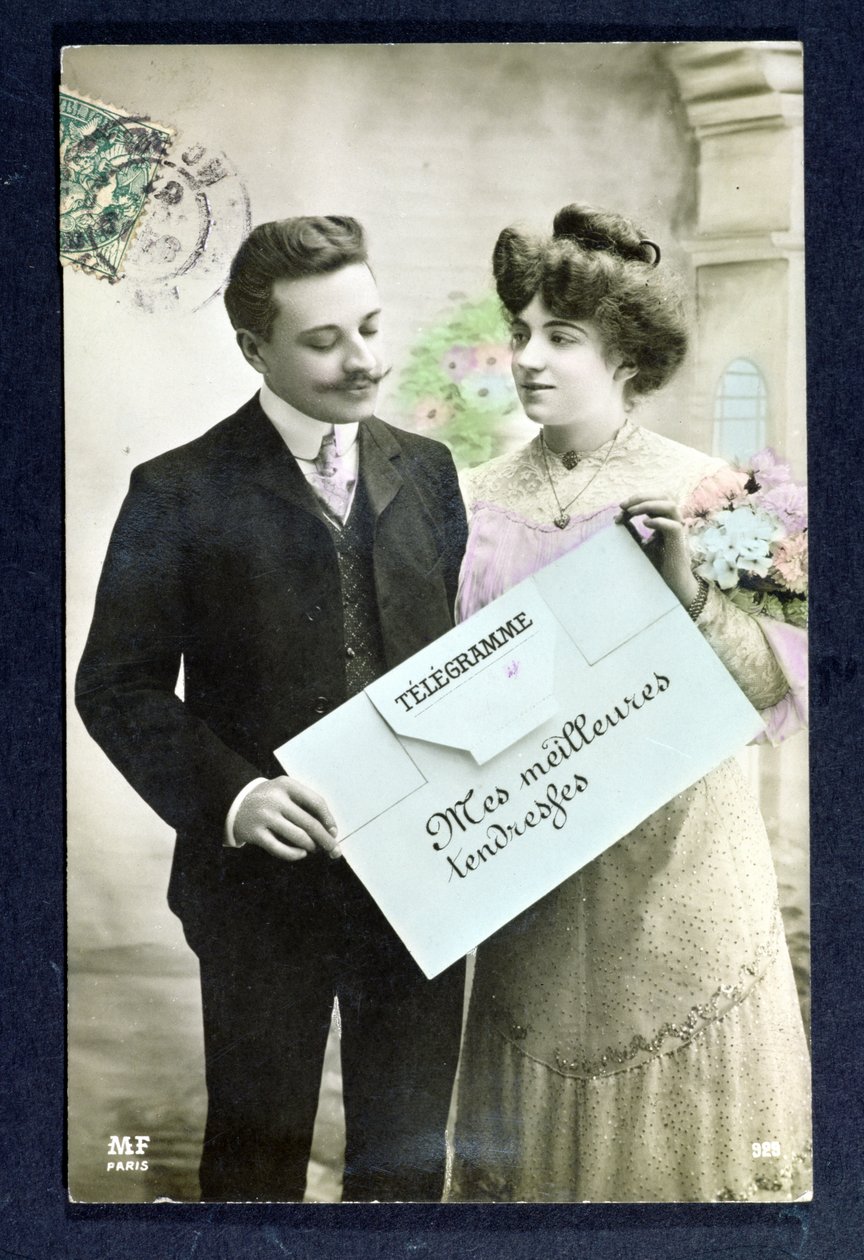 Postkorttelegram sendt i 1907 af French School