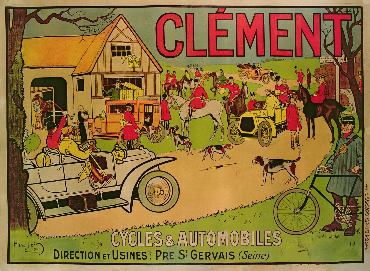 Plakatreklame Cykler og biler Clement, Pre Saint-Gervais, 1906 af French School