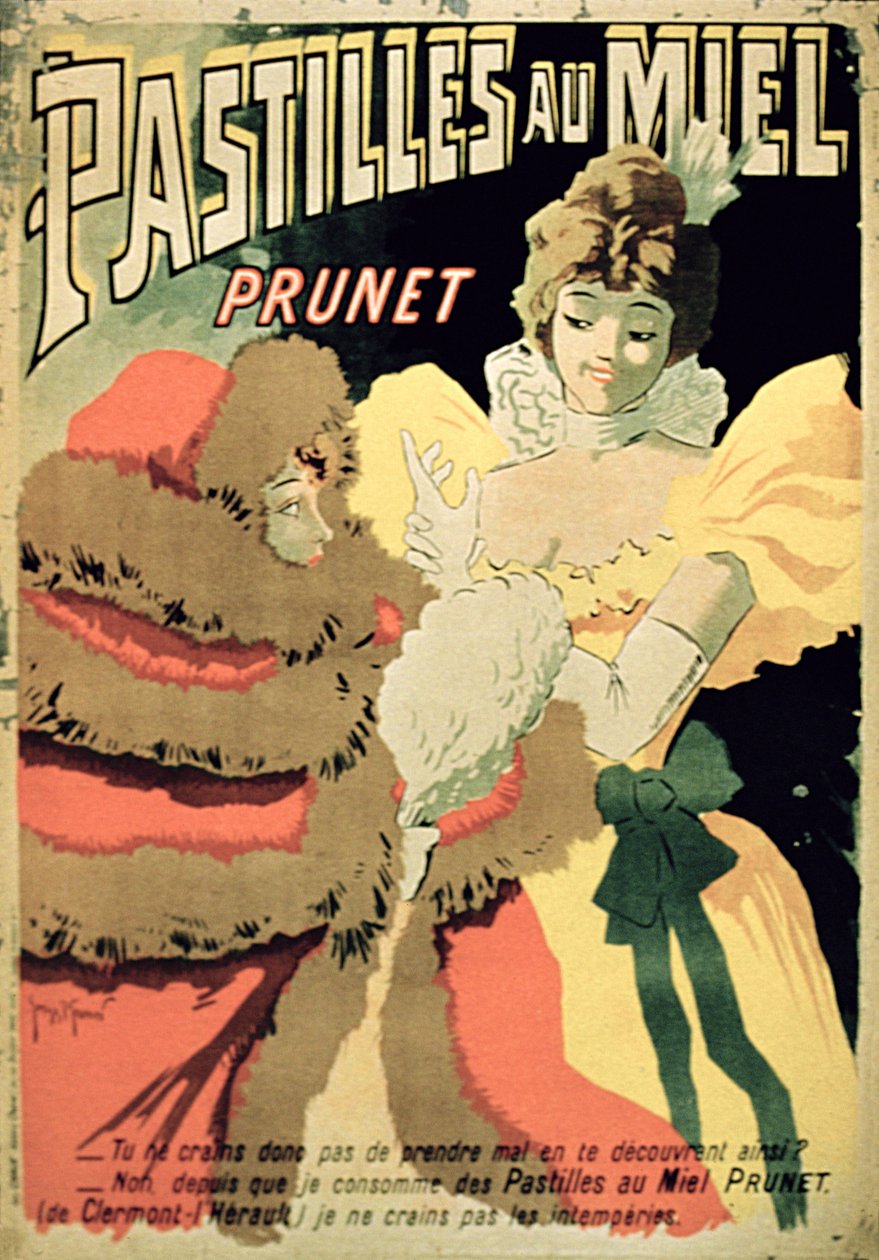 Plakat med honningpastiller fra Prunet, Paris af French School