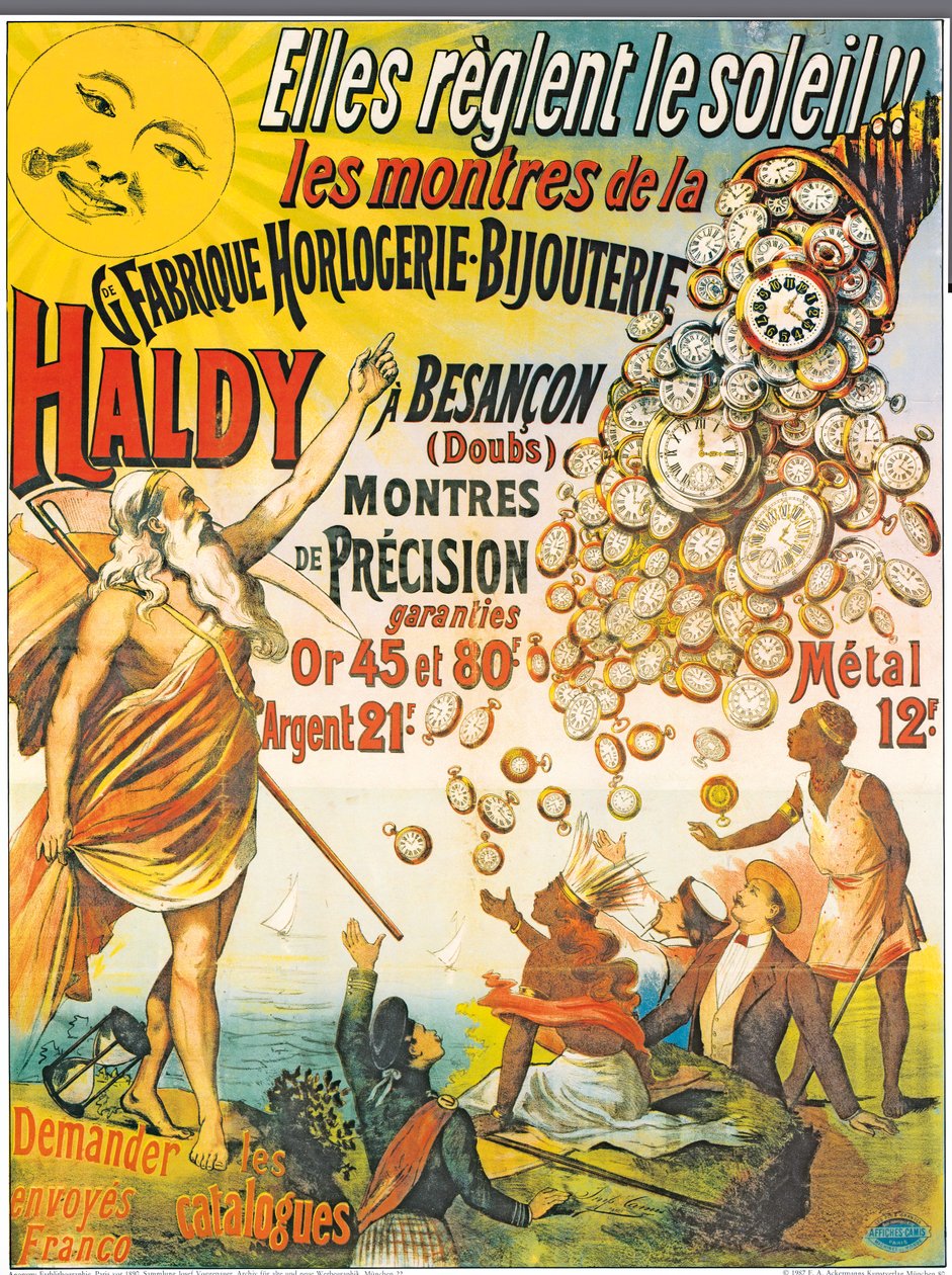 Plakat reklame for Horlogerie-Bijouterie Haldy, før 1890 af French School