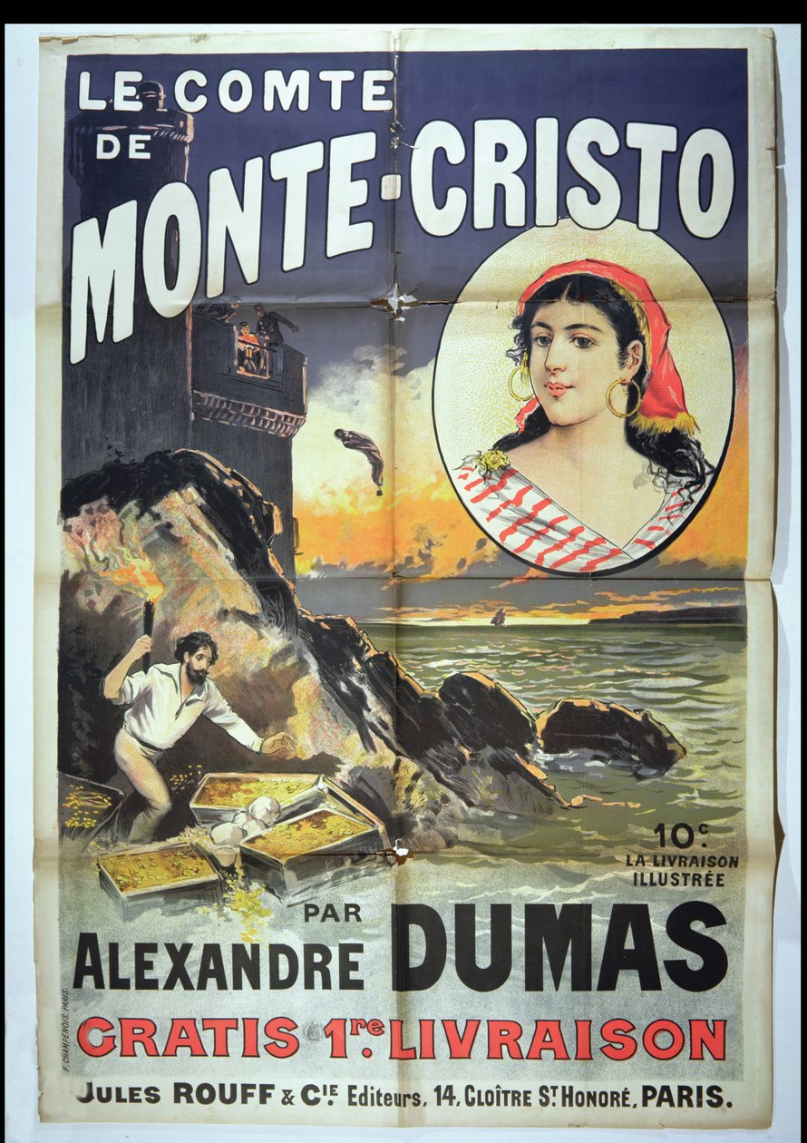 Plakatreklame for Greven af ​​Monte Cristo af Alexandre Dumas Pere (1802-70) af French School