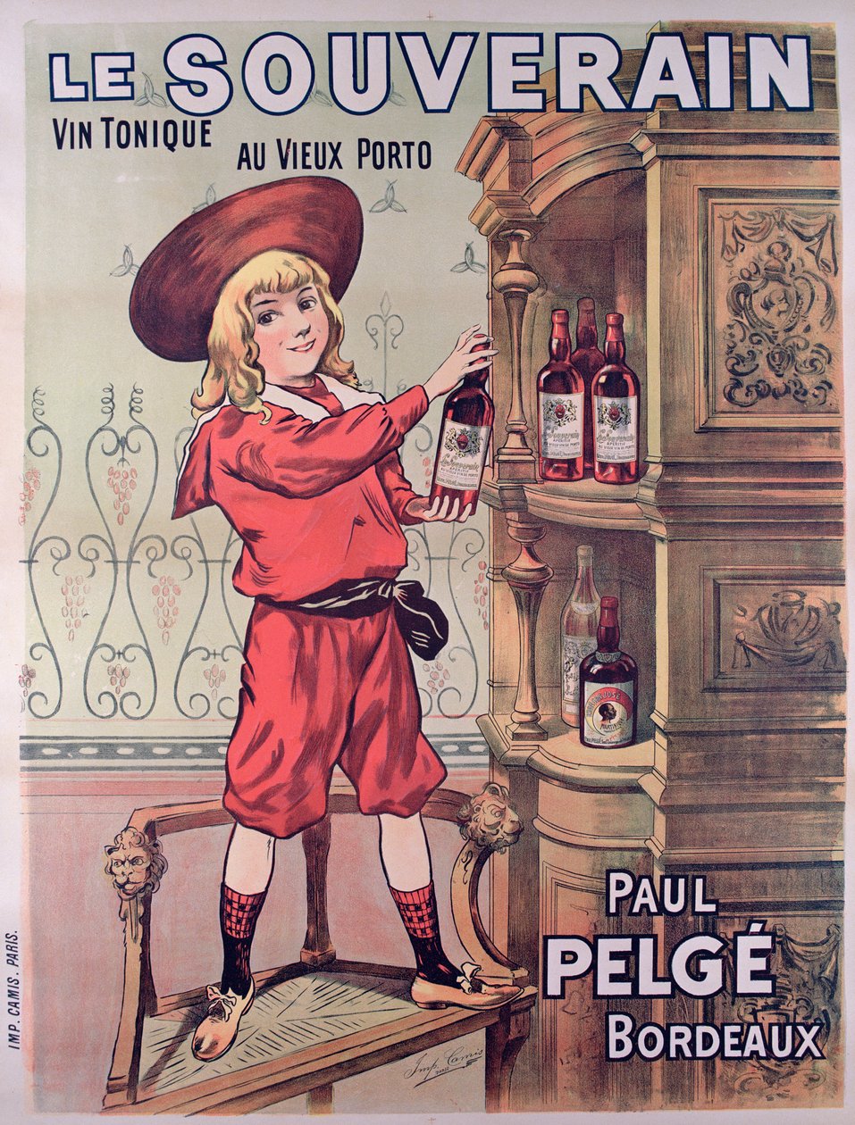 Plakat reklame Le Souverain, fransk tonic vin lavet af Paul Pelge af French School