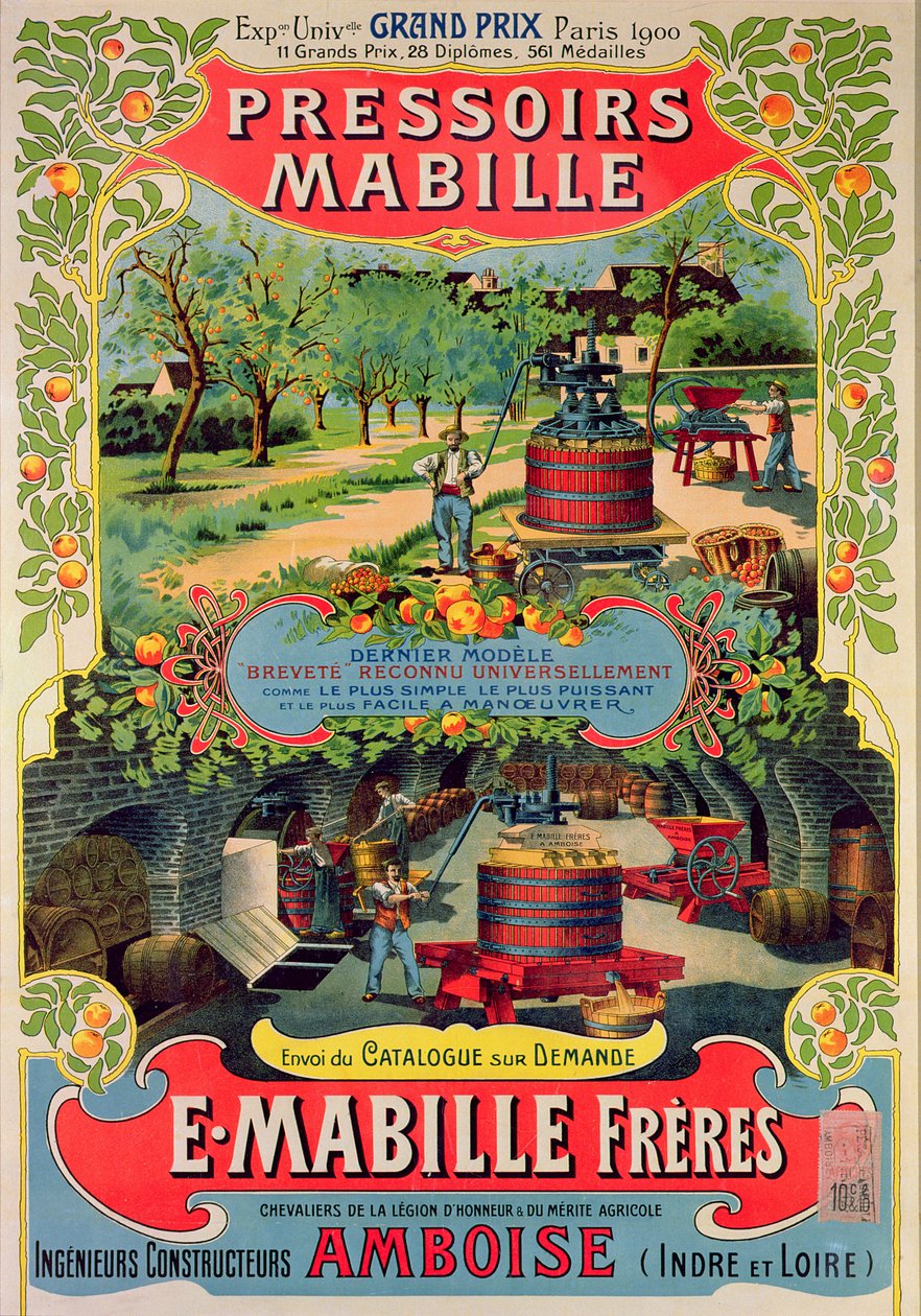 Plakat reklame Pressoirs Mabille, på Exposition Universelle, Paris, 1900 af French School
