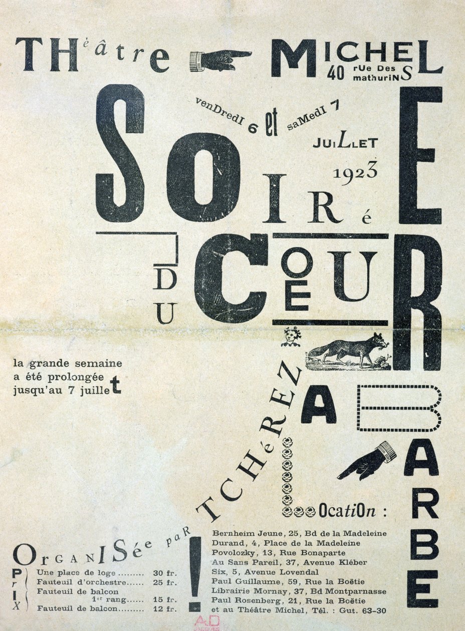 Plakat reklame Soiree du Coeur a Barbe på Theatre Michel 6. og 7. juli 1923 af French School