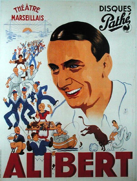 Plakat, der reklamerer for en forestilling af Alibert (1889-1951) på Theatre Marseillais (farve litho) af French School