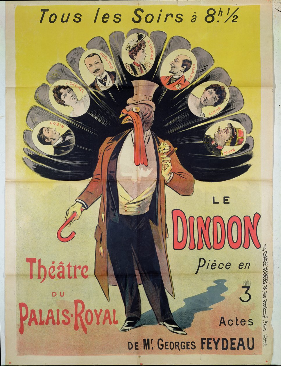 Plakat, der reklamerer for en forestilling af Le Dindon af Georges Feydeau (1862-1921) i Theatre du Palais-Royal, 1896 af French School