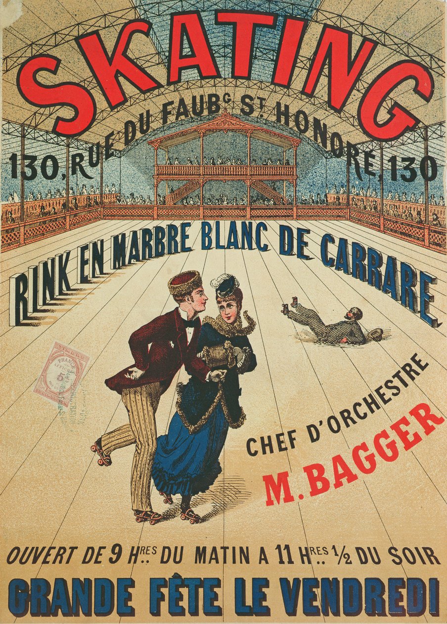 Plakat, der reklamerer for en rulleskøjtebane i Paris af French School