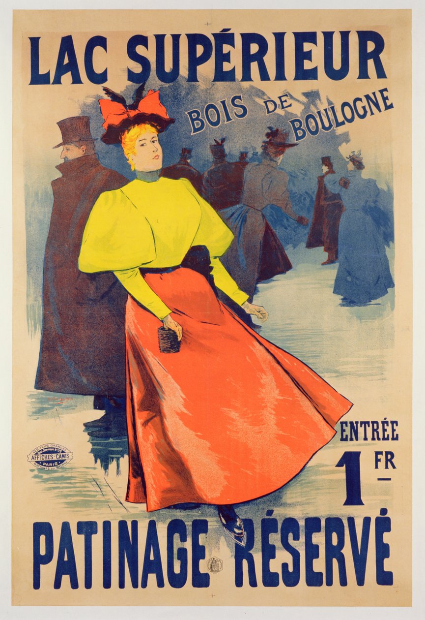 Plakat, der reklamerer for en skøjtebane på Lac superieur i Bois de Boulogne af French School