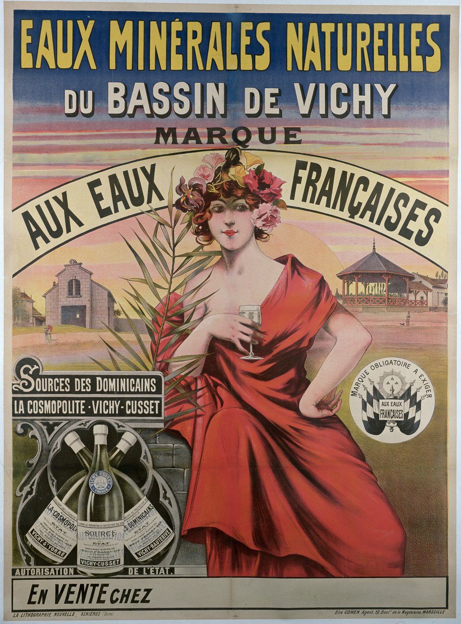 Plakat, der reklamerer for det naturlige mineralvand i Vichy-bassinet, naturligt mineralvand af French School