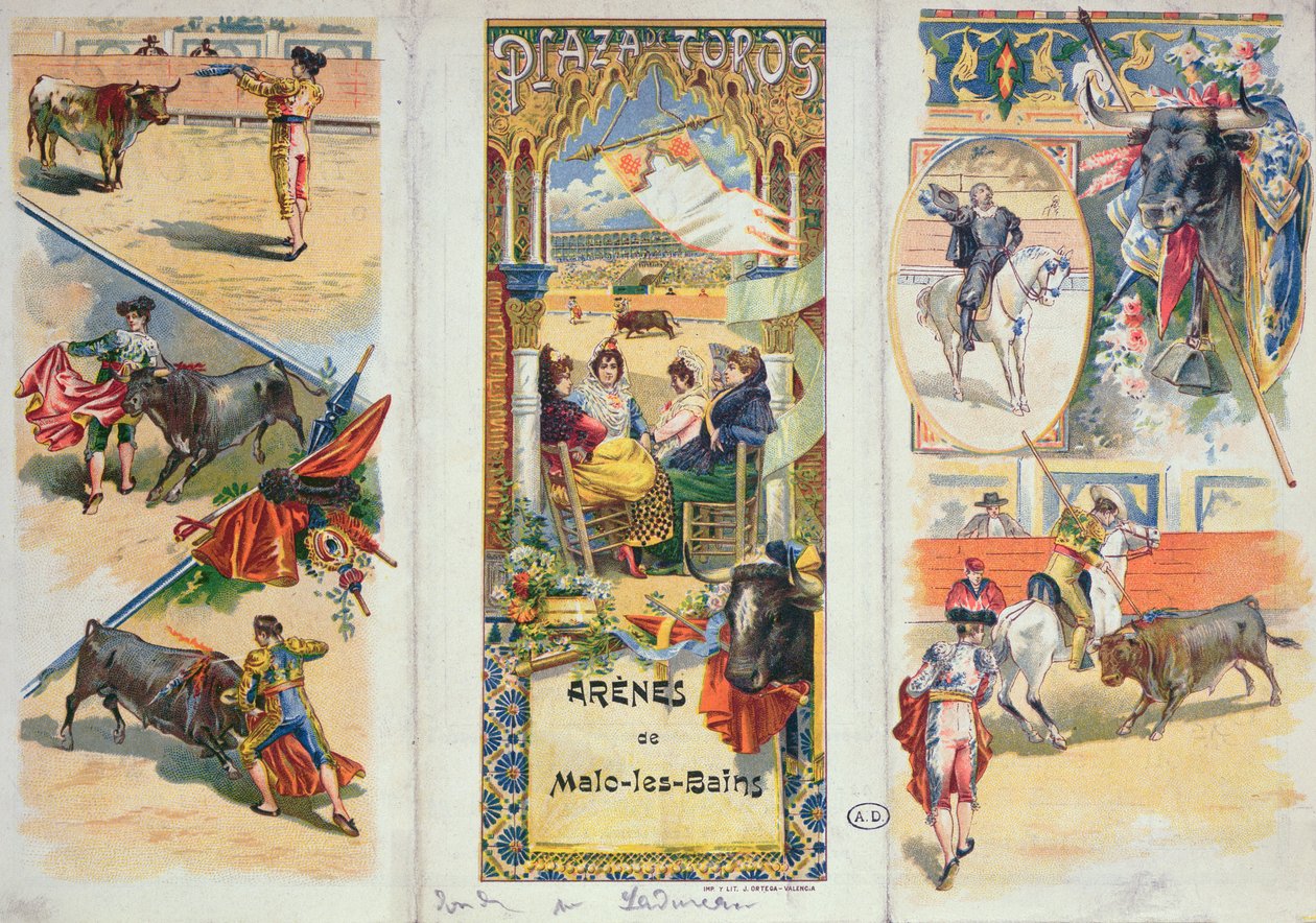 Plakat, der reklamerer for tyrefægterarenaen i Malo-les-Bains, slutningen af 1800-tallet af French School