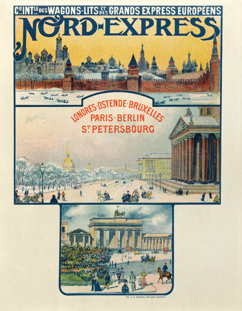 Plakat, der reklamerer for Compagnie des Wagons-Lits et des Grands Express Europeens, London til Skt. Petersborg, begyndelsen af det 20. århundrede af French School