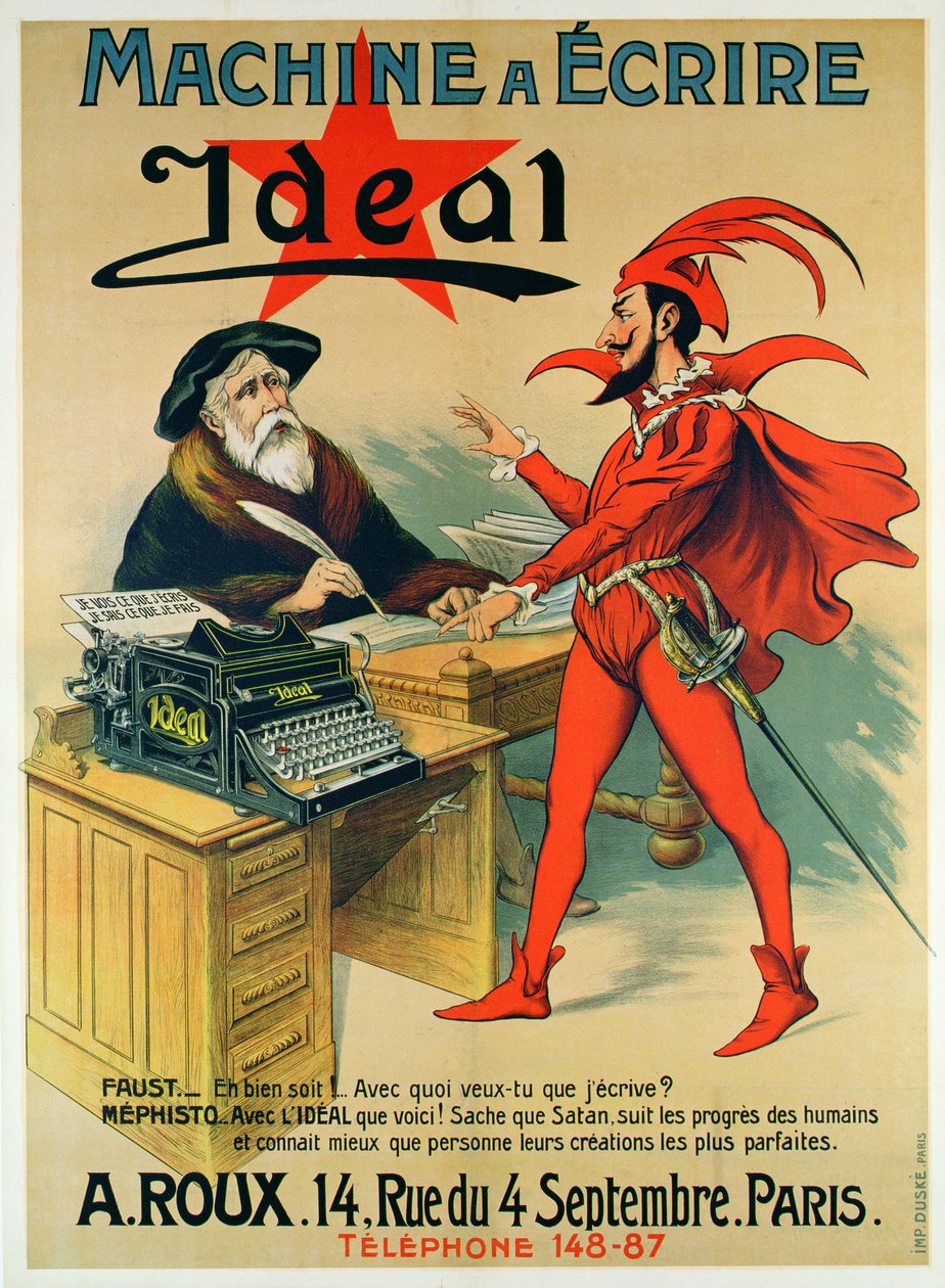 Plakat, der reklamerer for den ideelle skrivemaskine af French School