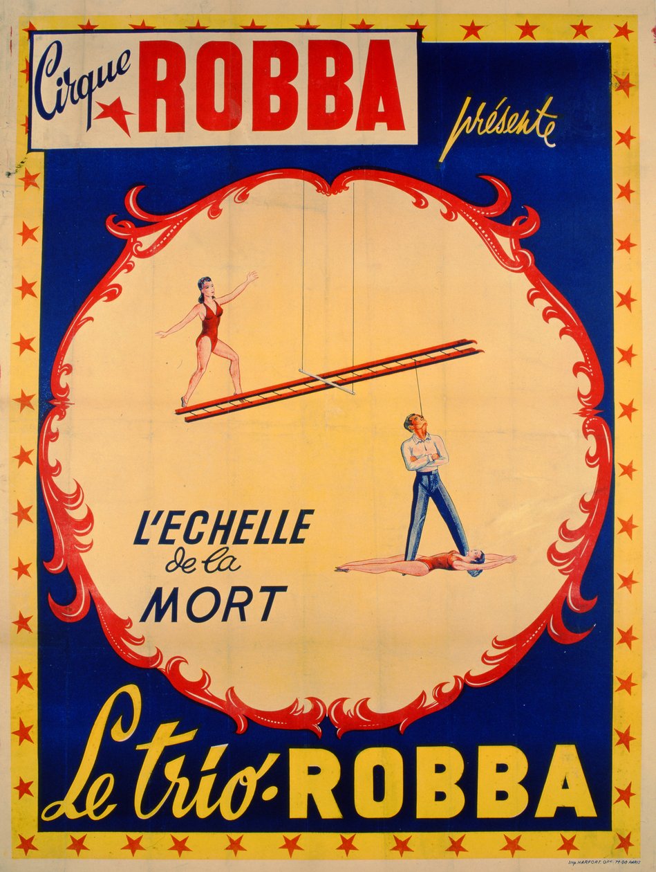Plakat, der reklamerer for dødsstigen ved Cirque Robba af French School