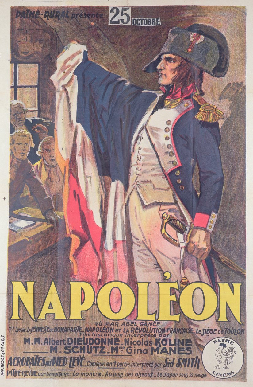 Plakat, der reklamerer for filmen, Napoleon, skrevet af Abel Gance af French School