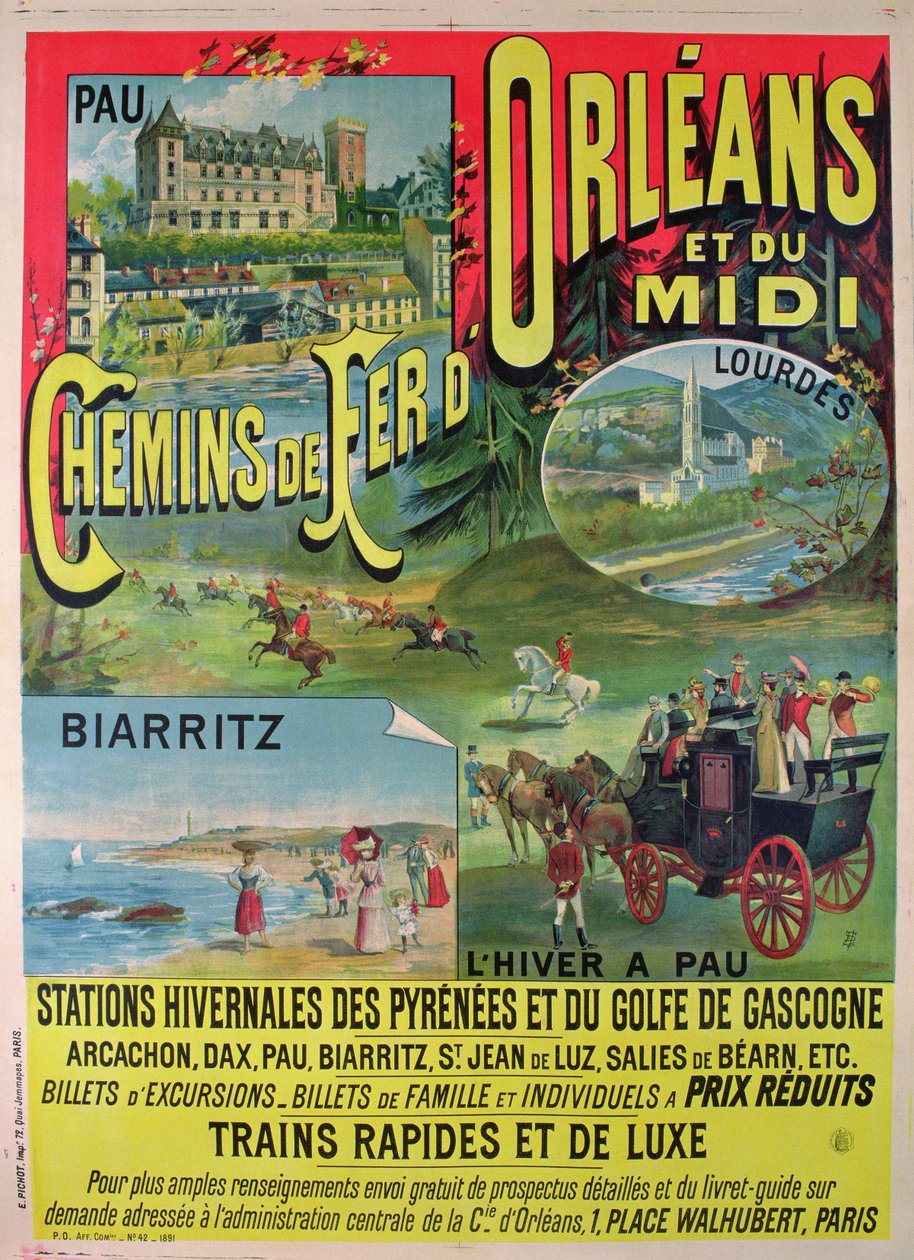 Plakat, der reklamerer for jernbanerne i Orleans og Midi, Frankrig af French School