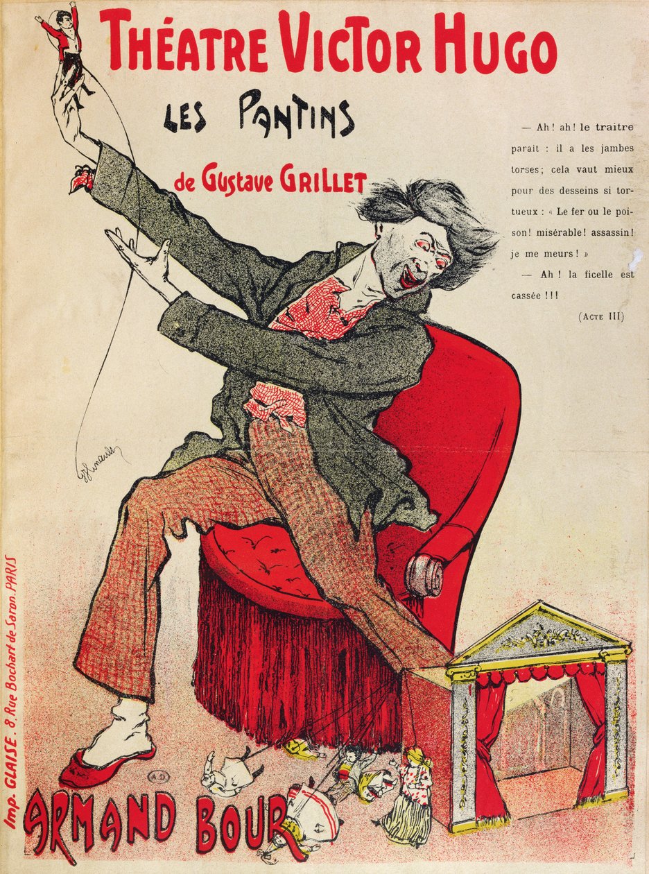 Plakat for Les Pantins af Gustave Grillet på Theatre Victor Hugo, slutningen af det 19. århundrede af French School
