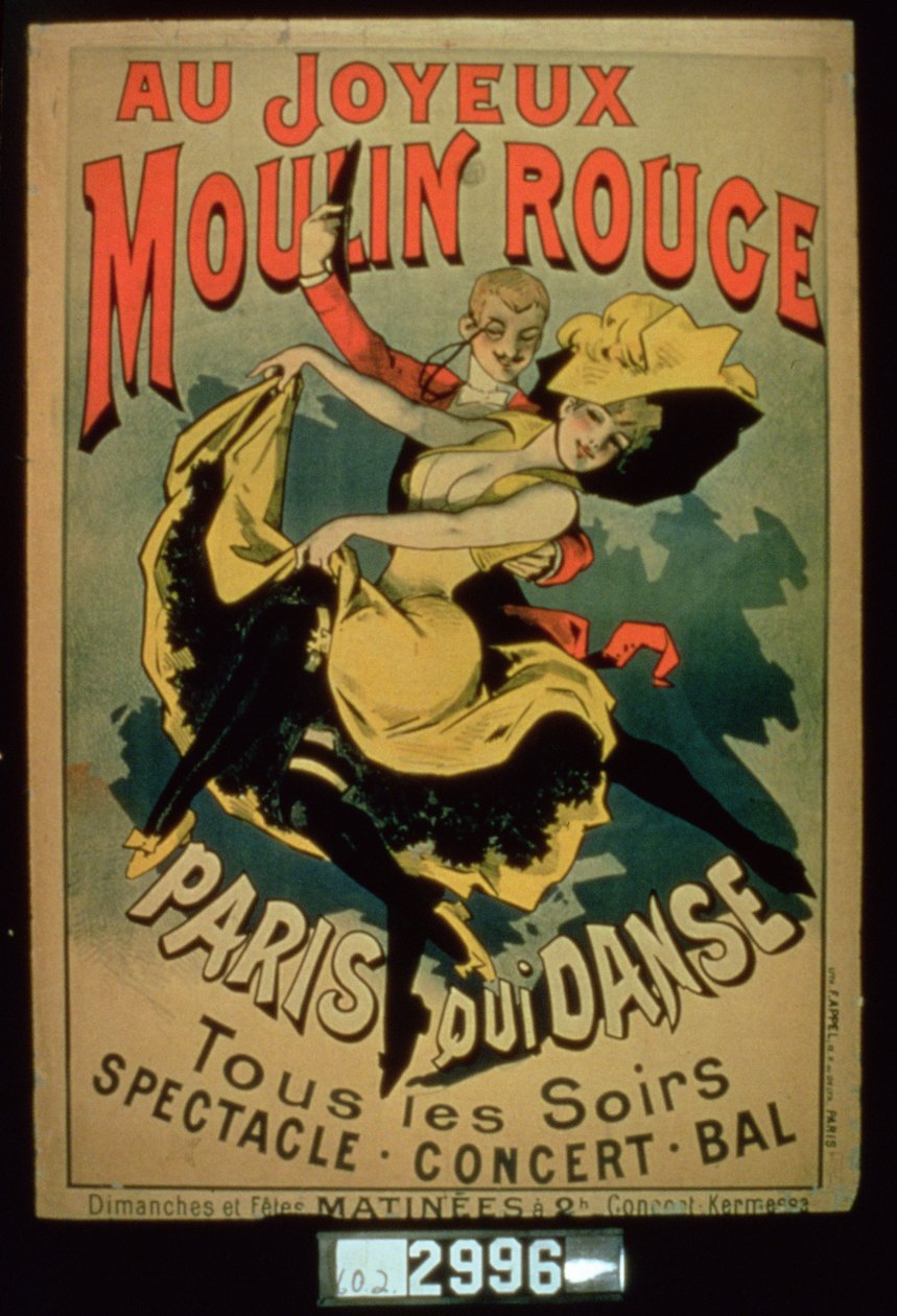 Plakat for Paris Dances på Joyous Moulin Rouge, Paris af French School