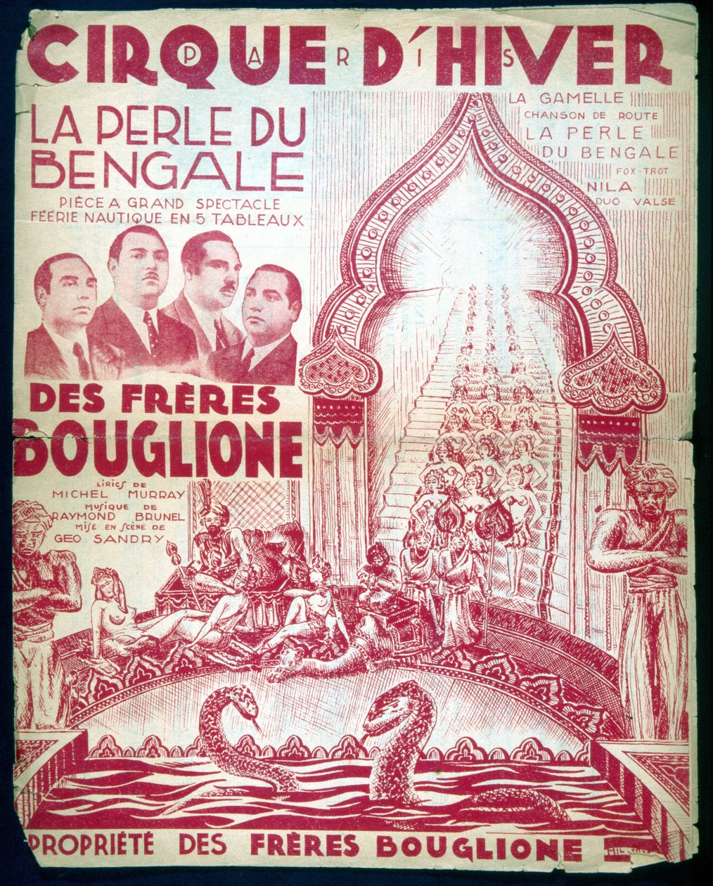 Plakat til showet af brødrene Bouglione "The Pearl of Bengal"" på Cirque d
