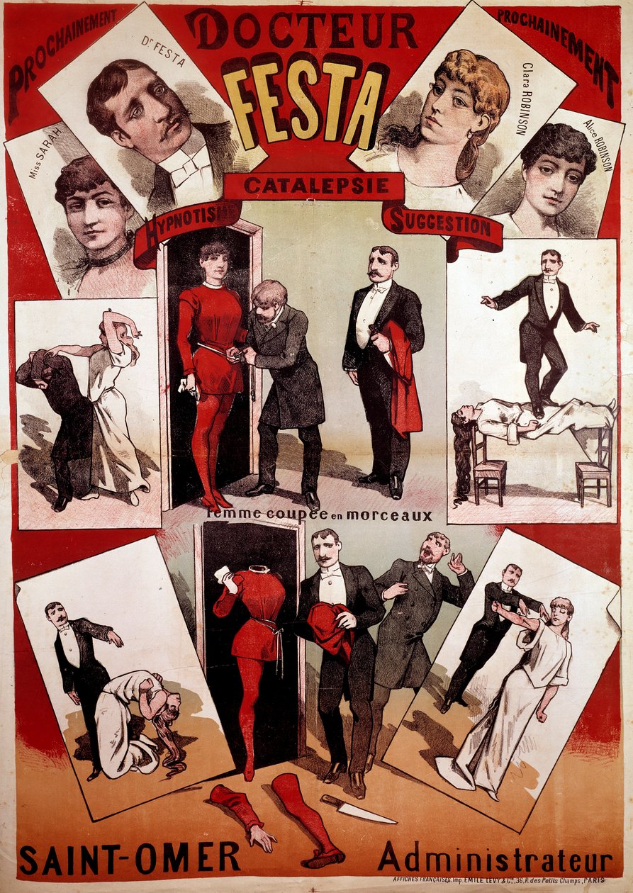 Plakat, der præsenterer illusionisten Doctor Festas trylleshow, begyndelsen af det 20. århundrede (print) af French School