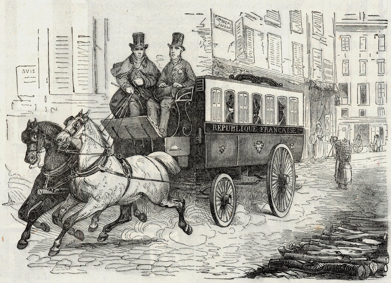 Indlæg: postbudenes omnibus - Indgravering i "Tableau-de-Paris" af Edmond Texier 1852 af French School