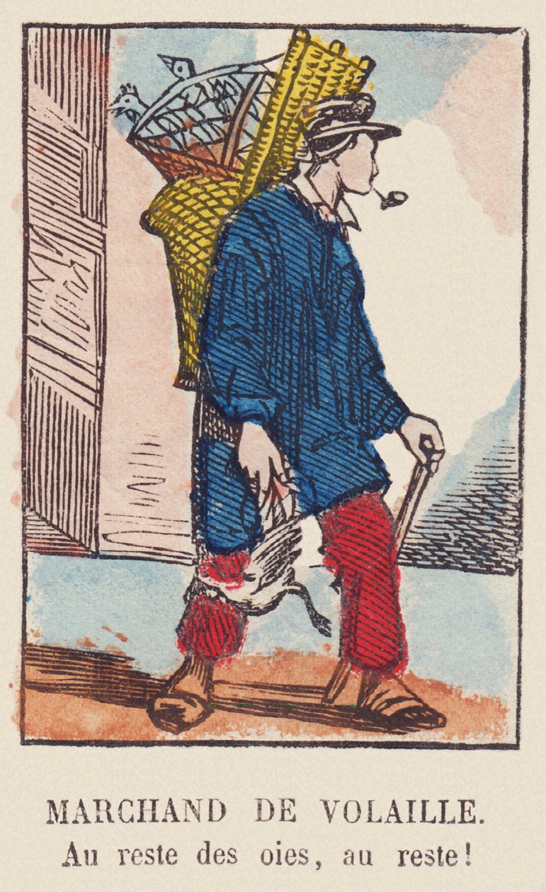 Fjerkræhandler. Til resten af gæssene, til resten! , omkring 1819 (tryk) af French School