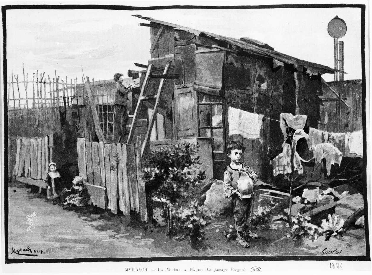 Fattigdom i Paris: slumkvarterer, Gergovies passage. 1884. Bibl. des Arts decos. af French School
