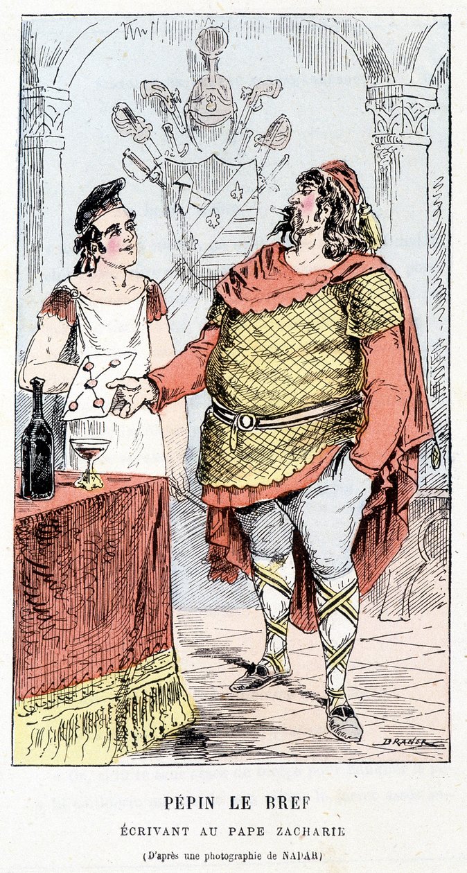 Pépin den korte skrift til pave Zacharie - i "" Histoire de France Tintamarresque"" af Touchatout af French School
