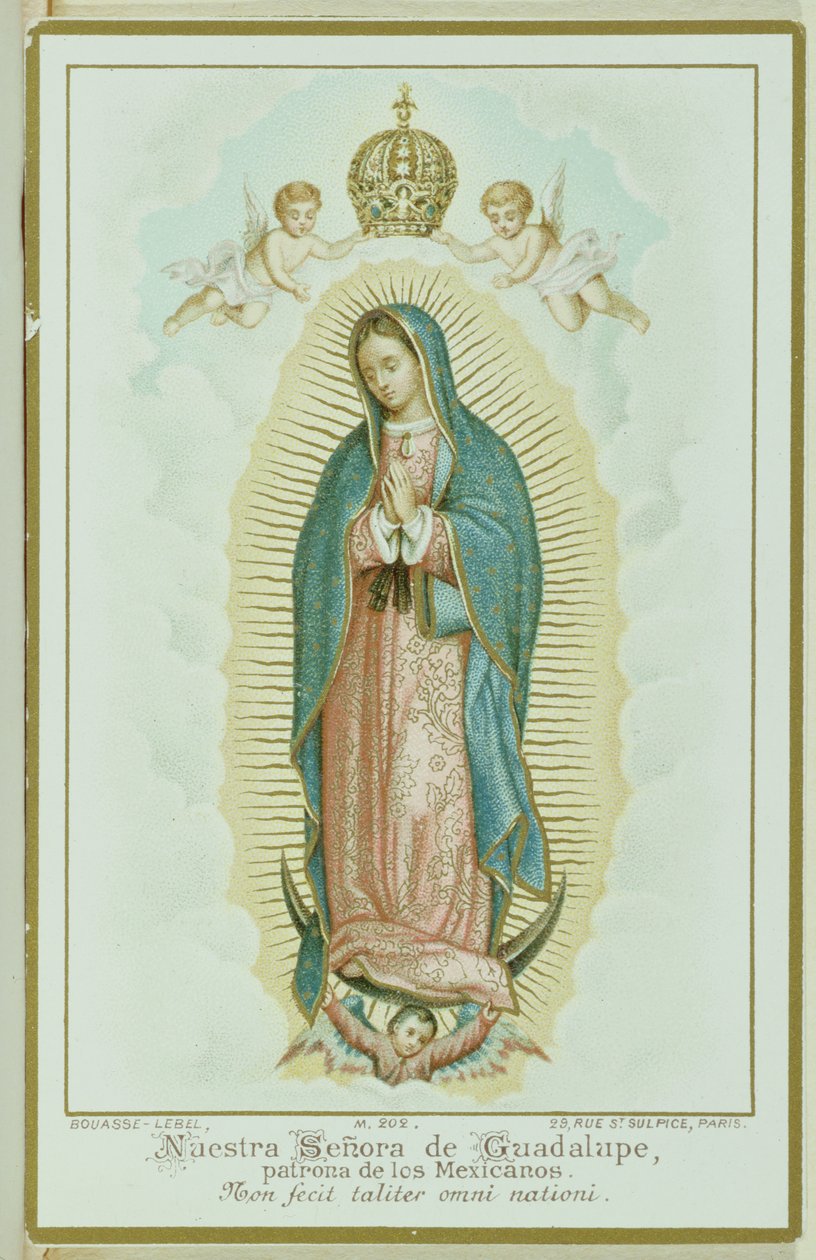 Bønnekort, der forestiller Vor Frue af Guadalupe, ca. 1900 af French School