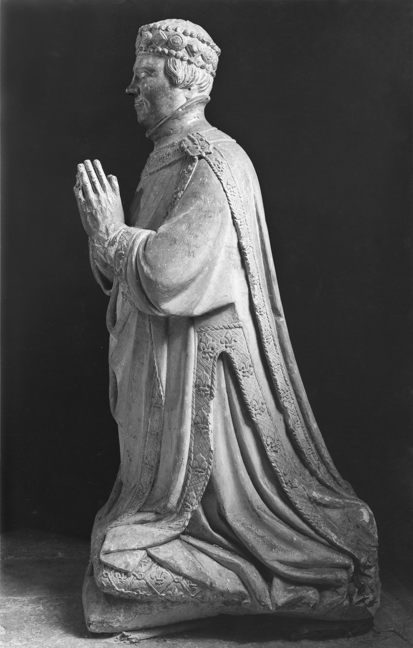 Bedende knælende figur af hertug Jean de Berry (1340-1416) greve af Poitiers, 15.-18. århundrede af French School