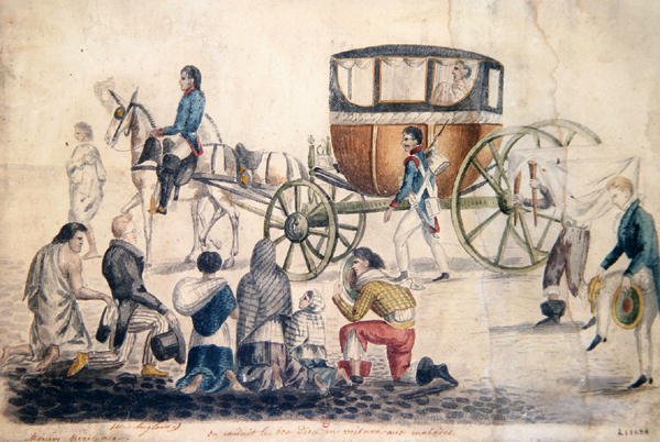 Præst tager den hellige nadver til de syge og døende, ca. 1850 (gouache på papir) af French School