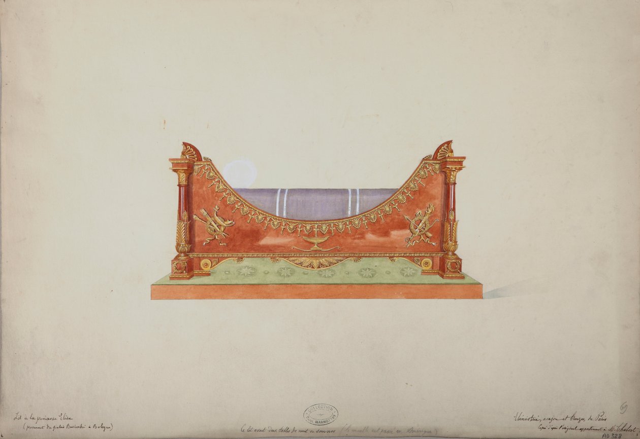 Prinsesse Elisas seng fra Baciocchi-paladset i Bologna, ca. 1900-20 af French School