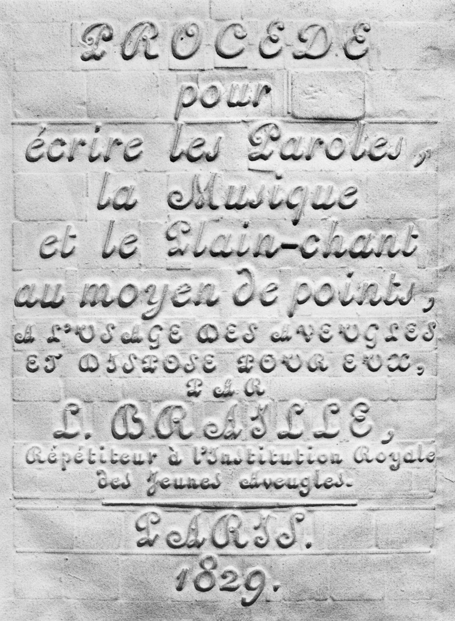 Proces til at skrive ordene, musikken og almindelig sang ved hjælp af prikker, til brug for blinde og arrangeret til dem af Louis Braille, 1829 af French School