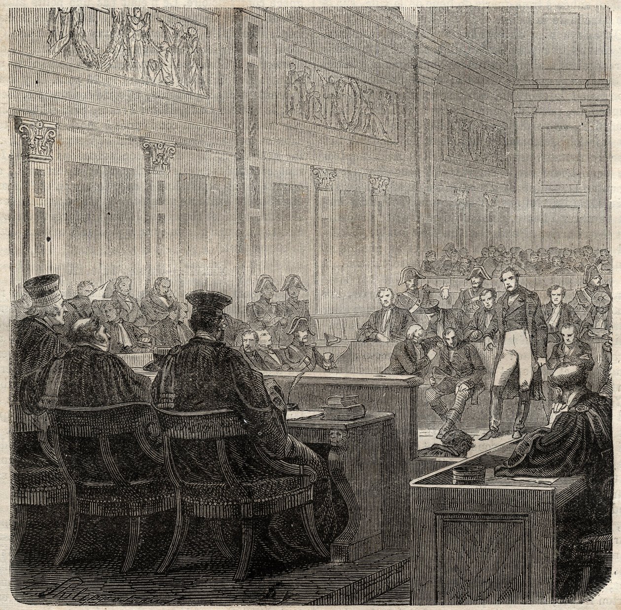 Proces ved det kongelige hof i Poitiers af general Jean Baptiste Breton (Jean-Baptiste) dit Berton (1769-1822) i 1822 - af French School