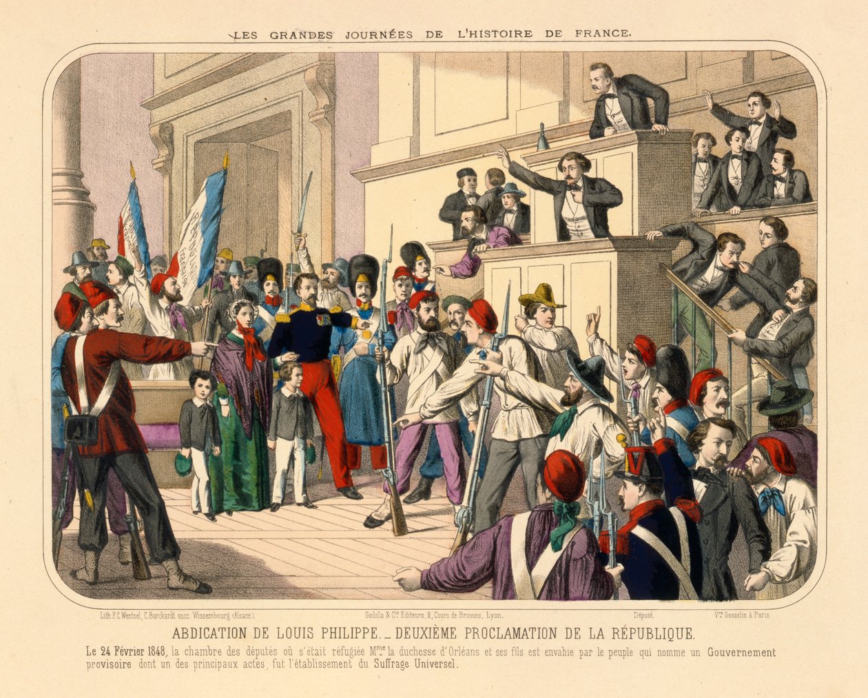 Proklamation af den anden franske republik under februarrevolutionen, 24. februar 1848, broadsheet udgivet af Gadola, Lyon, 1848 af French School