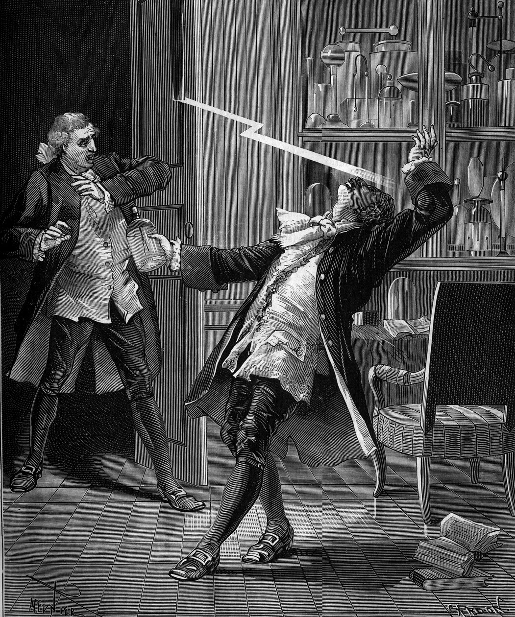 Professor Georges Guillaume Richmann (1711-1753) døde i sit værksted efter et eksperiment med et elektrometer af French School