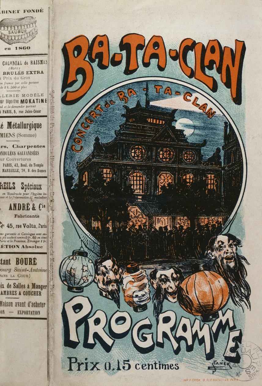 Program for Ba-Ta-Clan cafekoncerten, ca. 1905 af French School