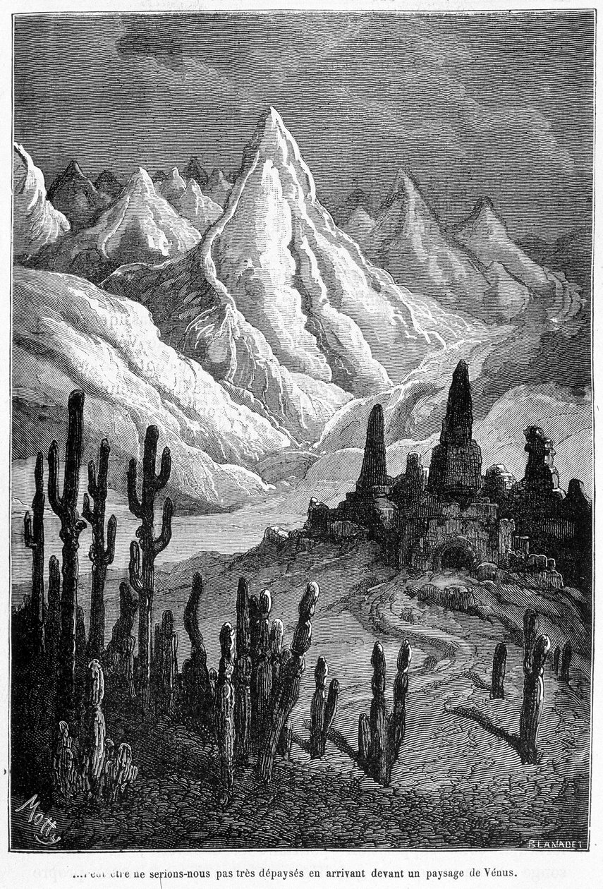 Imaginær projektion af et landskab af Venus - i "Les Terres du Ciel"" af Camille Flammarion, red. Marpon & Flammarion, Paris af French School
