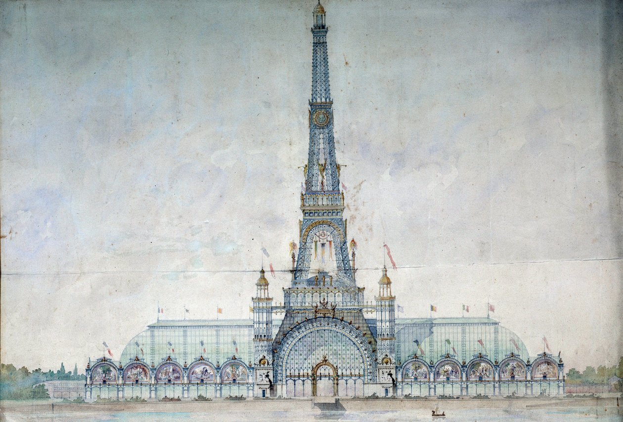 Projet nægter at ændre Eiffeltårnet til udstillingen i 1889 af Gustave Raulin af French School