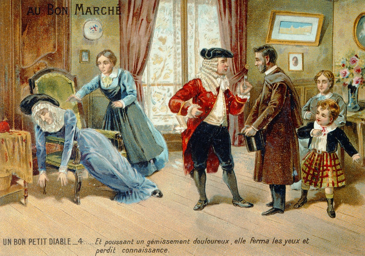 Salgsfremmende kort reklame Le Bon Petit Diable af Comtesse de Segur, slutningen af det nittende århundrede af French School
