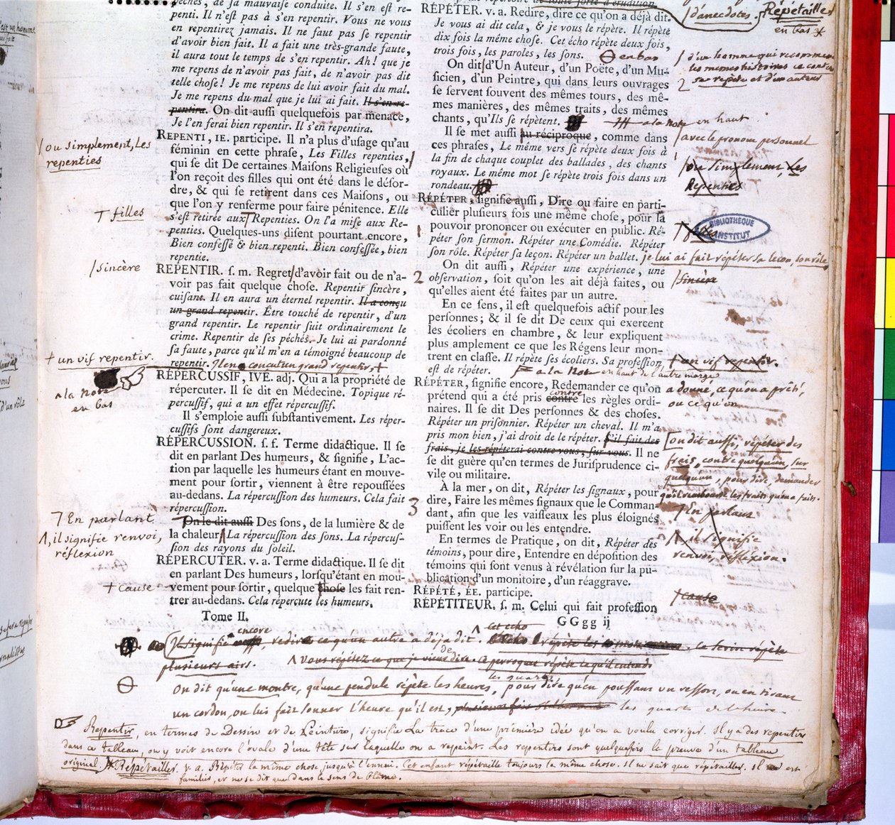 Korrekturside med rettelser af en udgave af det franske akademis ordbog (blæk på papir) (detaljer fra 179941) af French School
