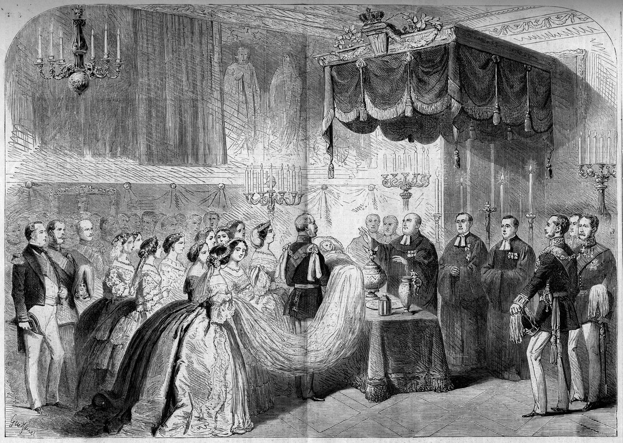 Protestantisk ritual: dåb af prins Frederic Guillaume Victor Albert af Preussen (som blev Vilhelm II, konge af Preussen og kejser af Tyskland af French School