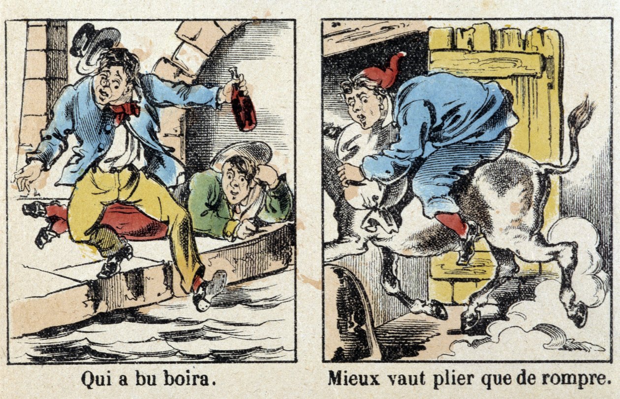 Ordsprog i billeder af Epinal: Hvem drak drink. Hellere bøje end pause. af French School