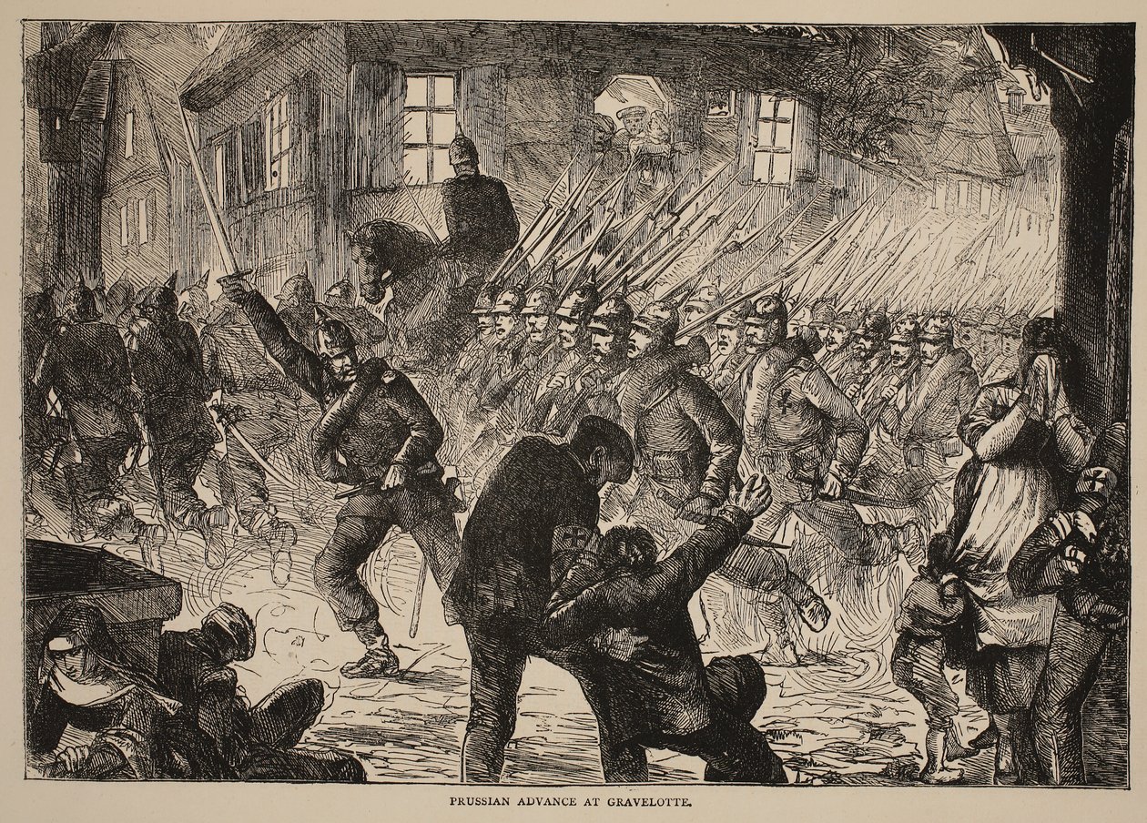 Preussisk fremrykning ved Gravelotte, illustration fra Cassells historie om krigen mellem Frankrig og Tyskland, 1870-1871 af French School