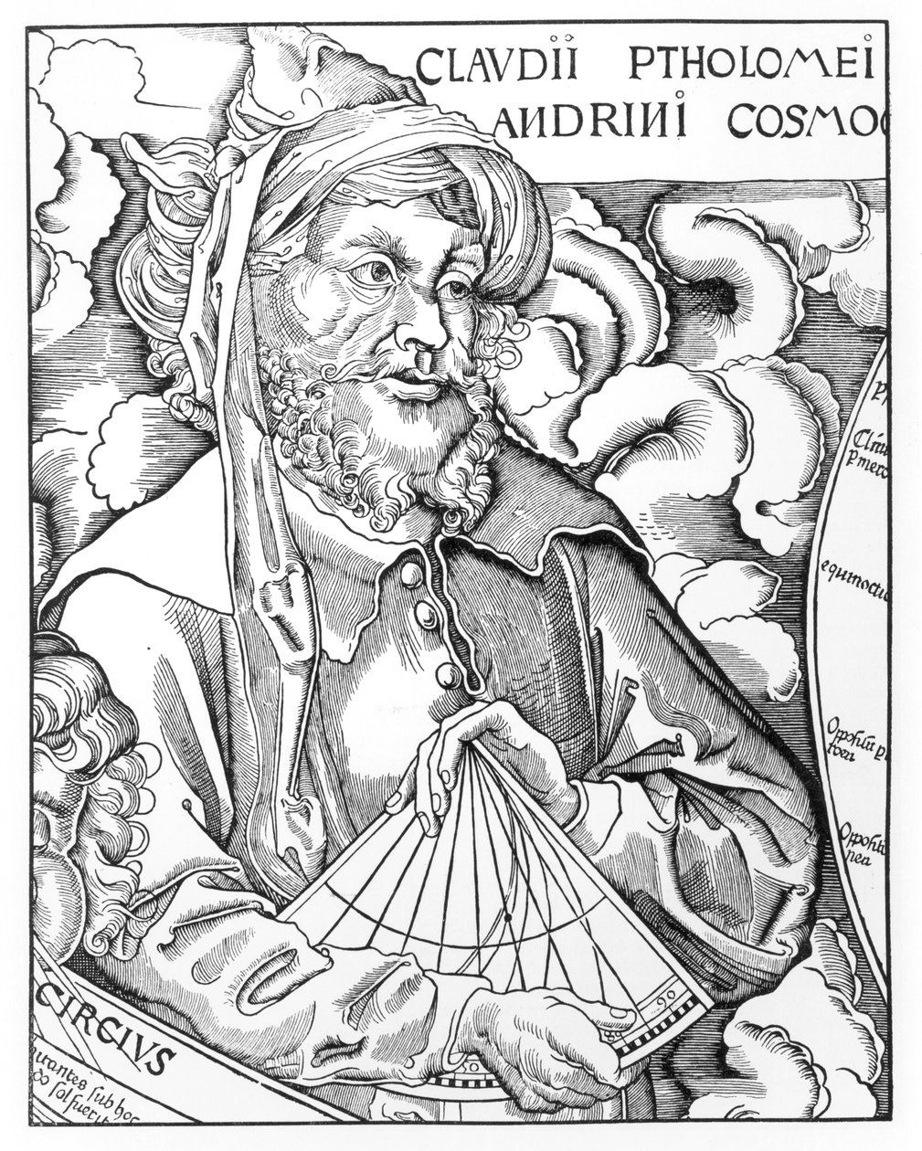 Ptolemæus (Claudius Ptolemaeus) (ca. 90-168) holder en sekstant af French School