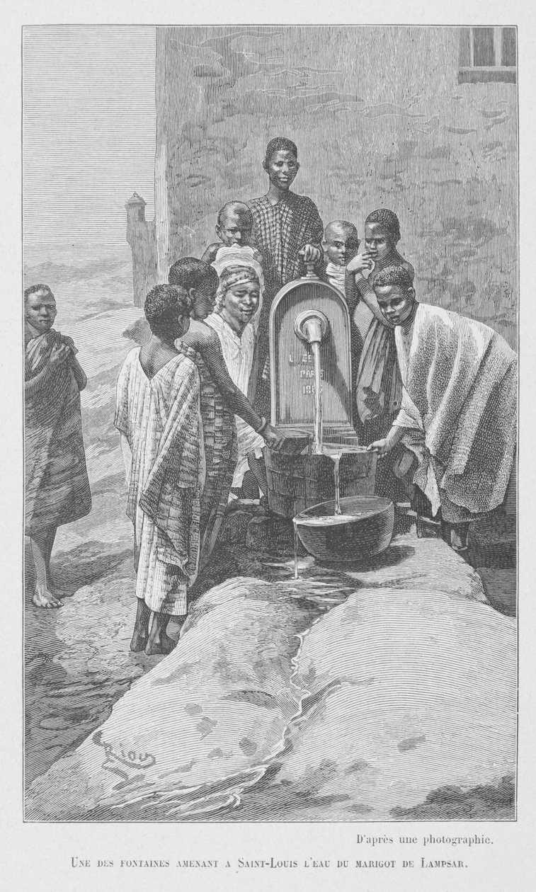 Offentlig springvand i Senegal, illustration fra "Le Senegal..." af Louis Leon Faidherbe, 1889 af French School