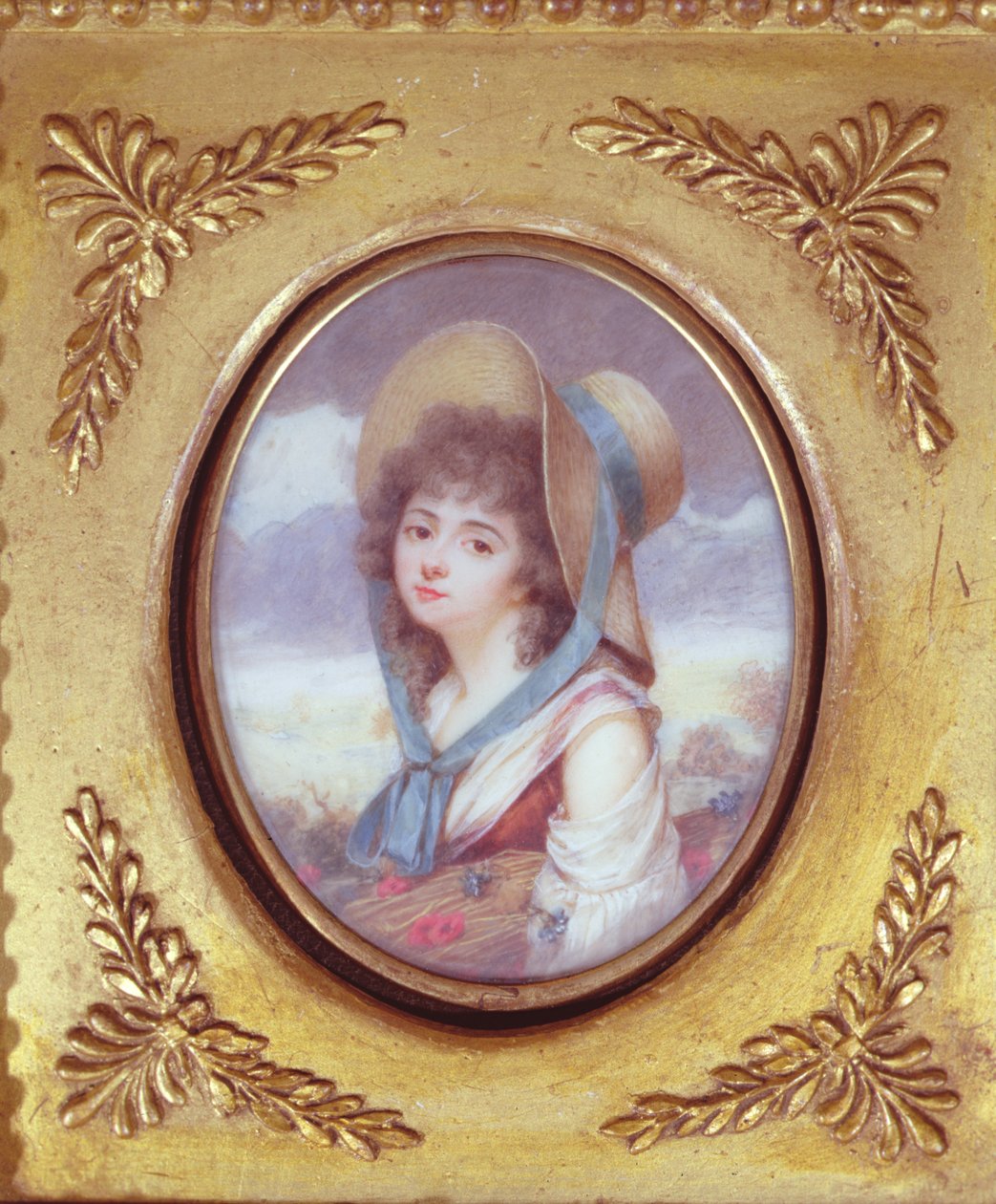 Pulcherie de Valence bærer en bunke hvede med valmuer og kornblomster, ca. 1783 (wc) af French School