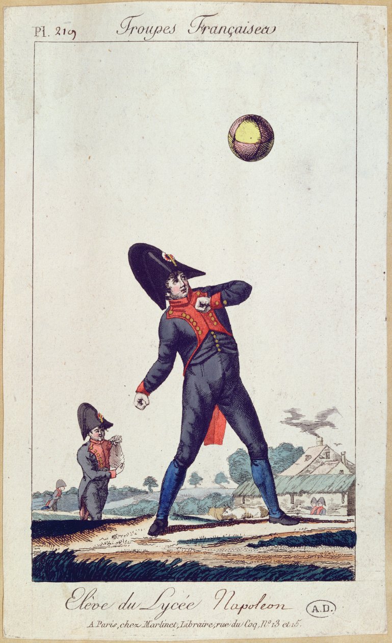 Elev af Lycee Napoleon Playing Ball, ca. 1805 (farvegravering) af French School