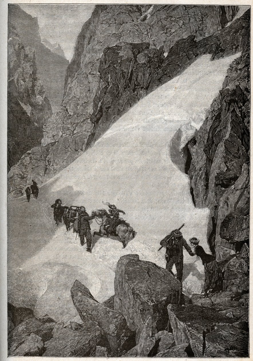 Pyrenæerne - bestigning af Pic du Midi - indgravering i "" PATRIE" - PIQUE BESKRIVELSE AF FRANKRIG I 6 BIND AF LUCIEN HUARD - slutningen af ​​1800-tallet af French School