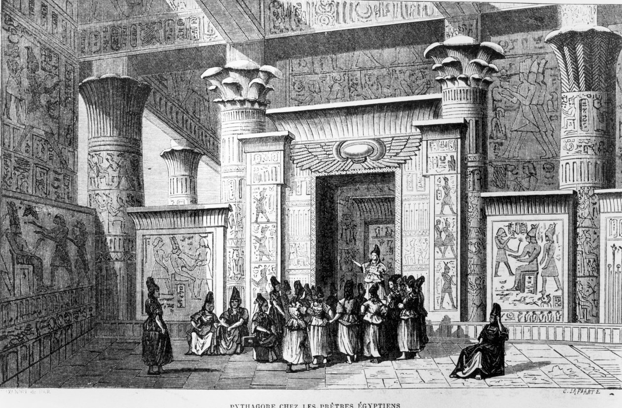 Pythagoras (ca. 580-500 f.Kr.) med de egyptiske præster af French School